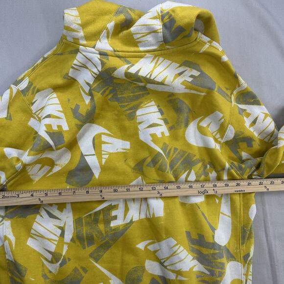 Nike Sportswear All Over Print Pullover Hoodie Sweatshirt Yellow Mens Medium - Picture 8 of 8